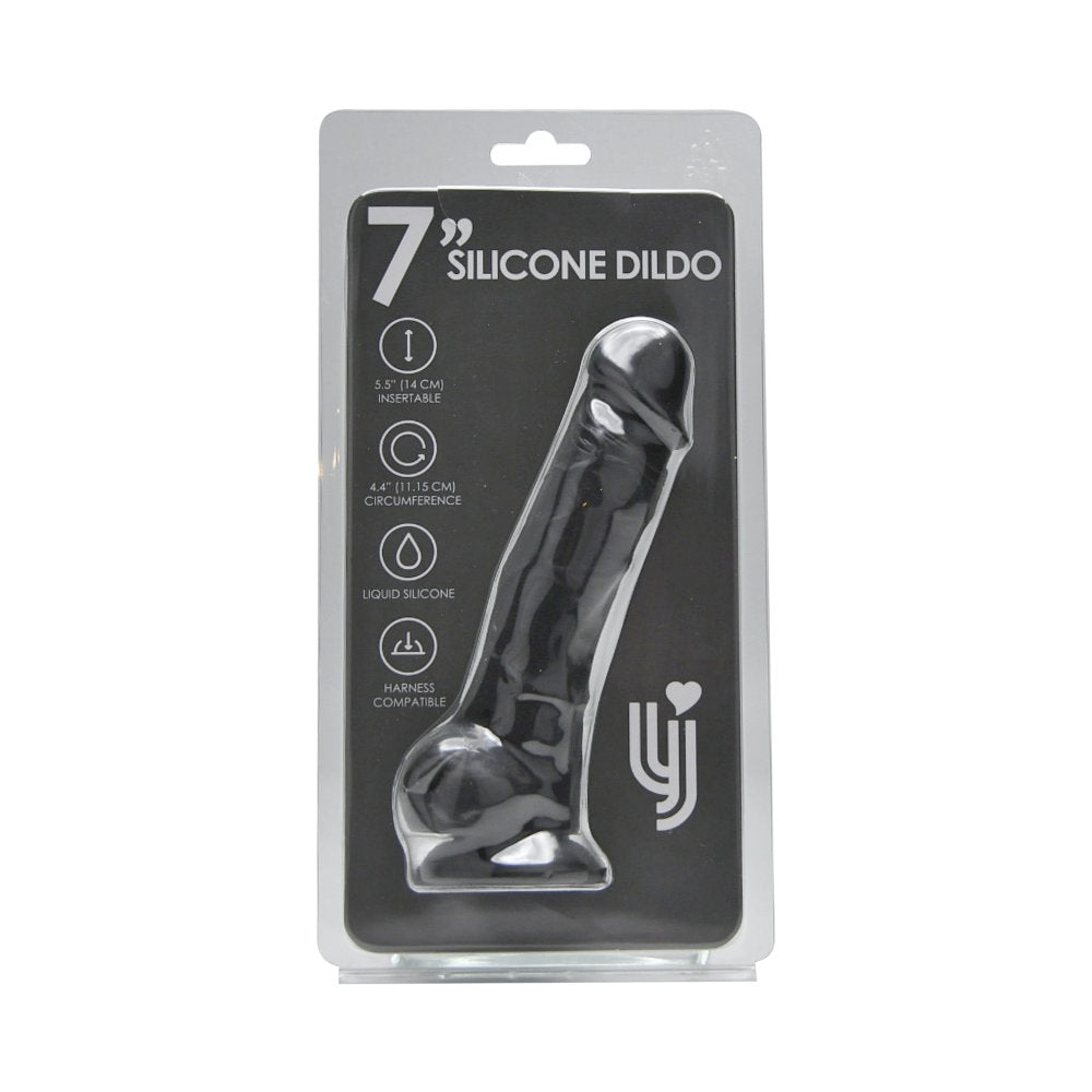 Loving Joy 7 Inch Realistic Silicone Dildo with Suction Cup and Balls Black