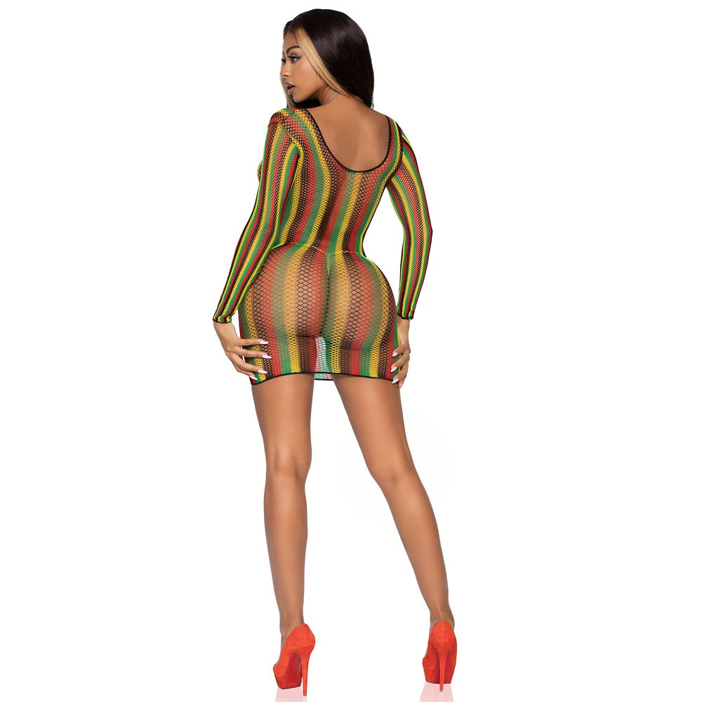 Leg Avenue Rasta Net Long Sleeve Mini Dress